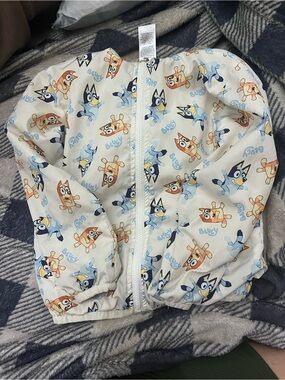Kids Bluey Cream Raincoat with Blue & Orange Cartoon Print